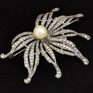 Signed West Germany Sterling Silver Marcasite Statement Brooch